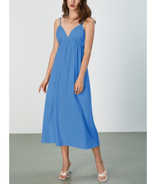 SOLY HUX Women's Summer Dress Backless V Neck Spaghetti Strap Loose Flowy Midi Cami Dresses