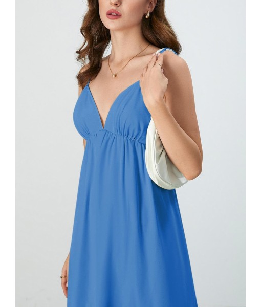 SOLY HUX Women's Summer Dress Backless V Neck Spaghetti Strap Loose Flowy Midi Cami Dresses