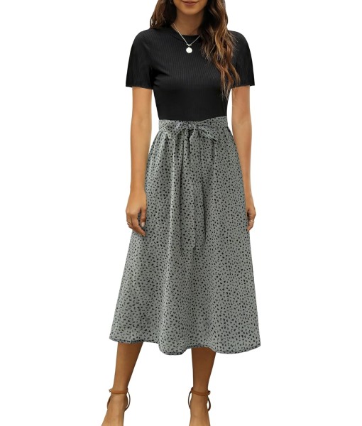 Zattcas Women 2025 Summer Dress Short Sleeve Ribbed Teacher Church Modest Business Casual Work Outfits Midi Dress