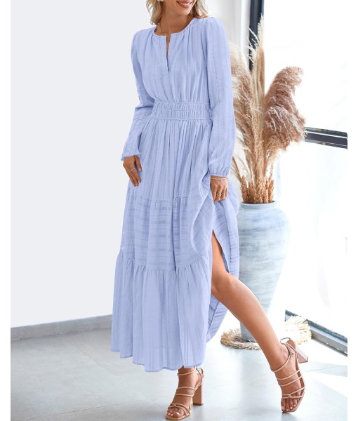BTFBM Fall Dresses for Women 2025 Casual Long Sleeve V Neck Elastic Waist Lightweight Maxi Wedding Guest Dress Pockets