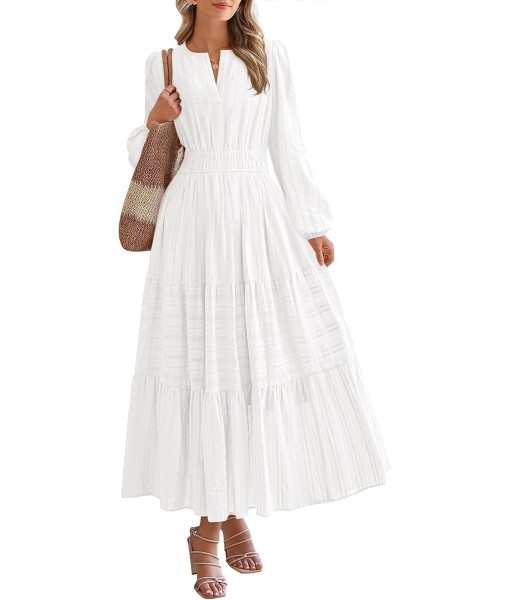 BTFBM Fall Dresses for Women 2025 Casual Long Sleeve V Neck Elastic Waist Lightweight Maxi Wedding Guest Dress Pockets