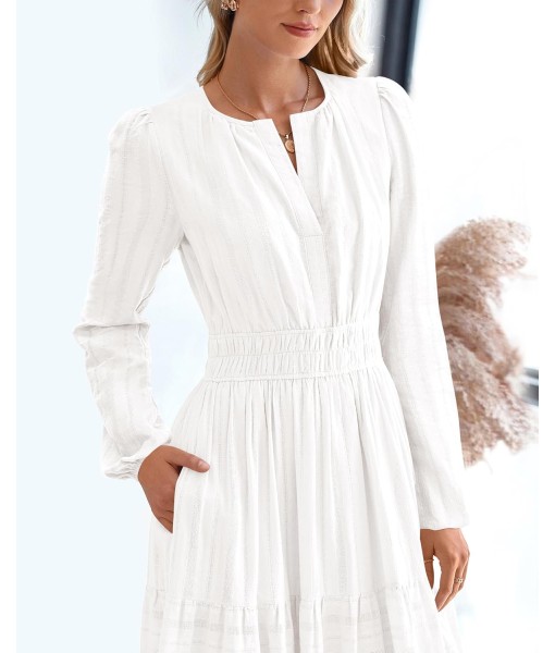 BTFBM Fall Dresses for Women 2025 Casual Long Sleeve V Neck Elastic Waist Lightweight Maxi Wedding Guest Dress Pockets
