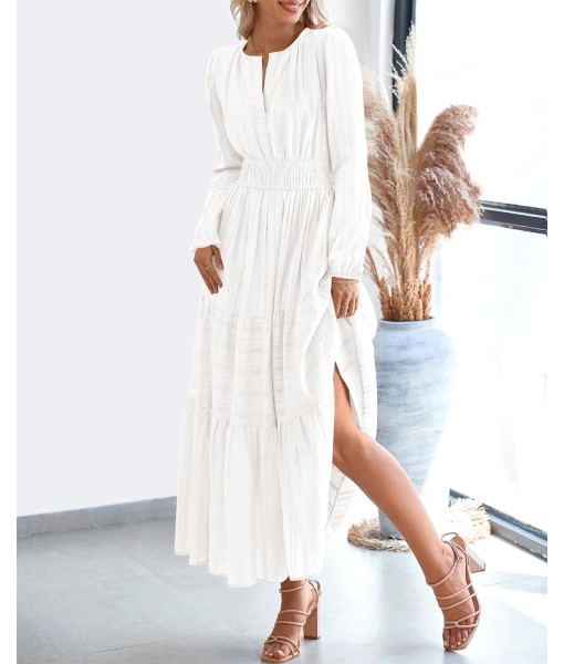 BTFBM Fall Dresses for Women 2025 Casual Long Sleeve V Neck Elastic Waist Lightweight Maxi Wedding Guest Dress Pockets