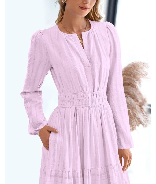 BTFBM Fall Dresses for Women 2025 Casual Long Sleeve V Neck Elastic Waist Lightweight Maxi Wedding Guest Dress Pockets