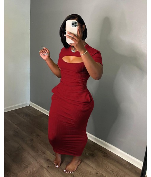 Women's Casual Short Sleeve Dress T Shirt Bodycon Dresses Ribbed V Neck Maxi Sundress Basic Party Club Dress with Pocket