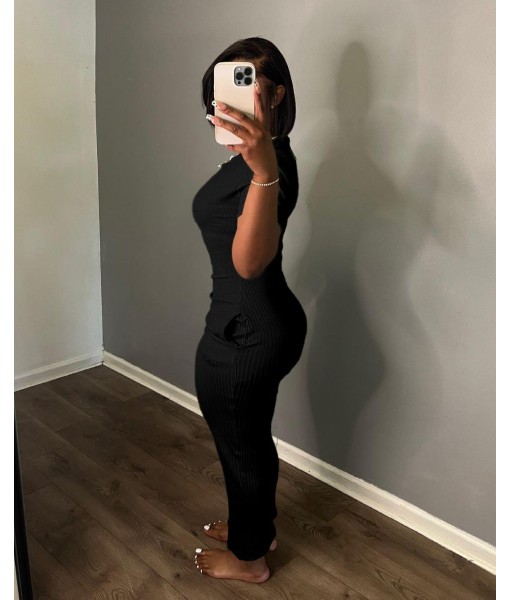 Women's Casual Short Sleeve Dress T Shirt Bodycon Dresses Ribbed V Neck Maxi Sundress Basic Party Club Dress with Pocket