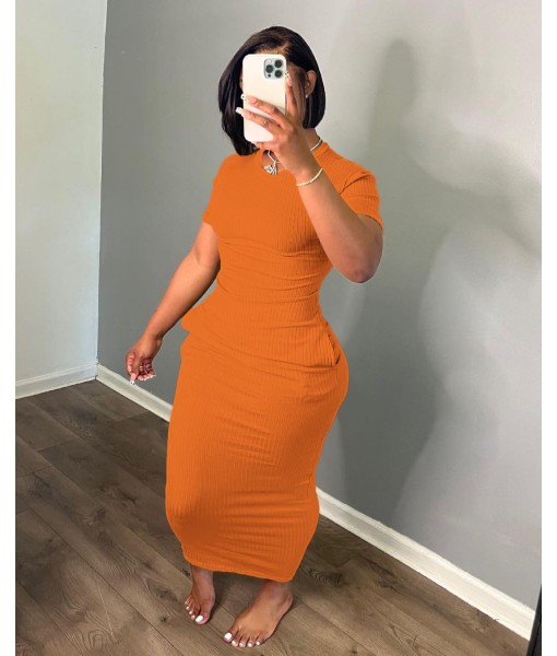 Women's Casual Short Sleeve Dress T Shirt Bodycon Dresses Ribbed V Neck Maxi Sundress Basic Party Club Dress with Pocket