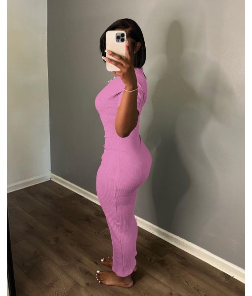 Women's Casual Short Sleeve Dress T Shirt Bodycon Dresses Ribbed V Neck Maxi Sundress Basic Party Club Dress with Pocket