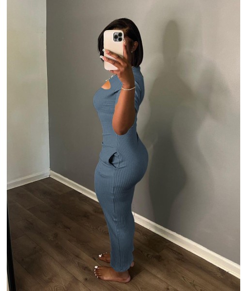 Women's Casual Short Sleeve Dress T Shirt Bodycon Dresses Ribbed V Neck Maxi Sundress Basic Party Club Dress with Pocket