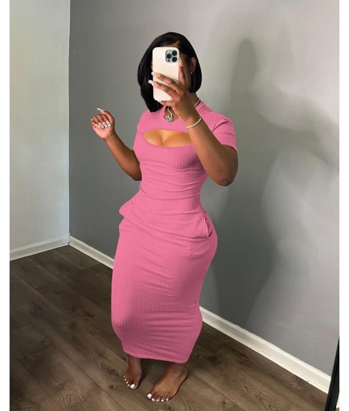 Women's Casual Short Sleeve Dress T Shirt Bodycon Dresses Ribbed V Neck Maxi Sundress Basic Party Club Dress with Pocket