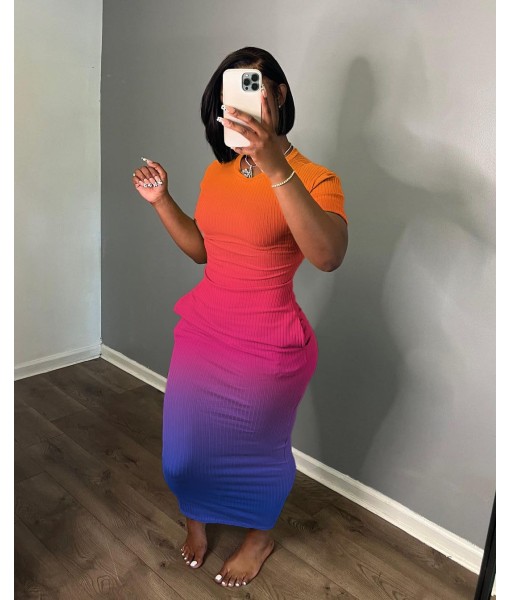Women's Casual Short Sleeve Dress T Shirt Bodycon Dresses Ribbed V Neck Maxi Sundress Basic Party Club Dress with Pocket