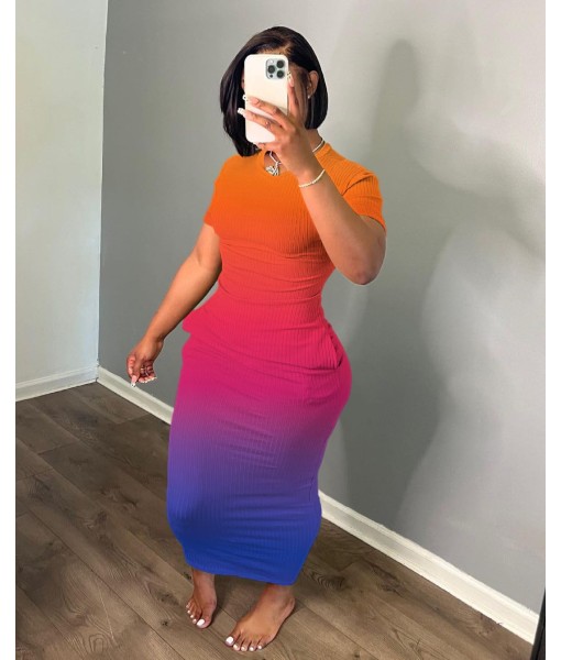 Women's Casual Short Sleeve Dress T Shirt Bodycon Dresses Ribbed V Neck Maxi Sundress Basic Party Club Dress with Pocket