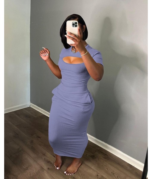 Women's Casual Short Sleeve Dress T Shirt Bodycon Dresses Ribbed V Neck Maxi Sundress Basic Party Club Dress with Pocket