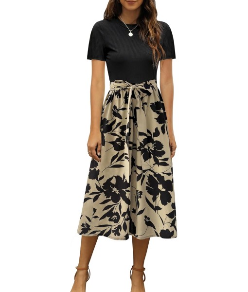 Zattcas Women 2025 Summer Dress Short Sleeve Ribbed Teacher Church Modest Business Casual Work Outfits Midi Dress