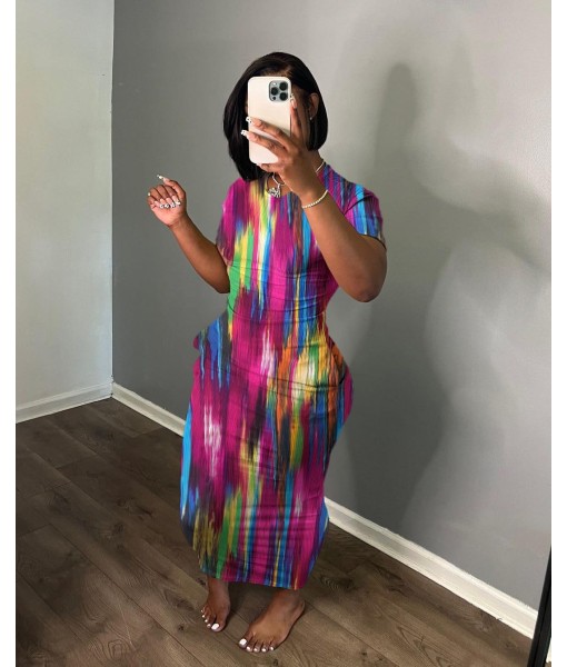 Women's Casual Short Sleeve Dress T Shirt Bodycon Dresses Ribbed V Neck Maxi Sundress Basic Party Club Dress with Pocket
