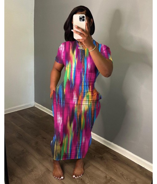 Women's Casual Short Sleeve Dress T Shirt Bodycon Dresses Ribbed V Neck Maxi Sundress Basic Party Club Dress with Pocket