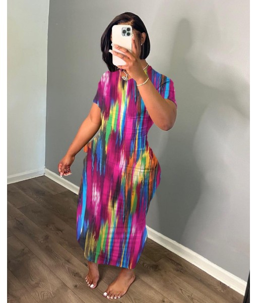 Women's Casual Short Sleeve Dress T Shirt Bodycon Dresses Ribbed V Neck Maxi Sundress Basic Party Club Dress with Pocket