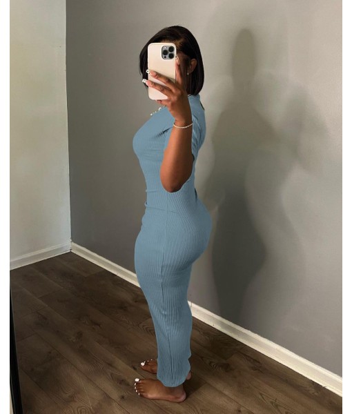 Women's Casual Short Sleeve Dress T Shirt Bodycon Dresses Ribbed V Neck Maxi Sundress Basic Party Club Dress with Pocket