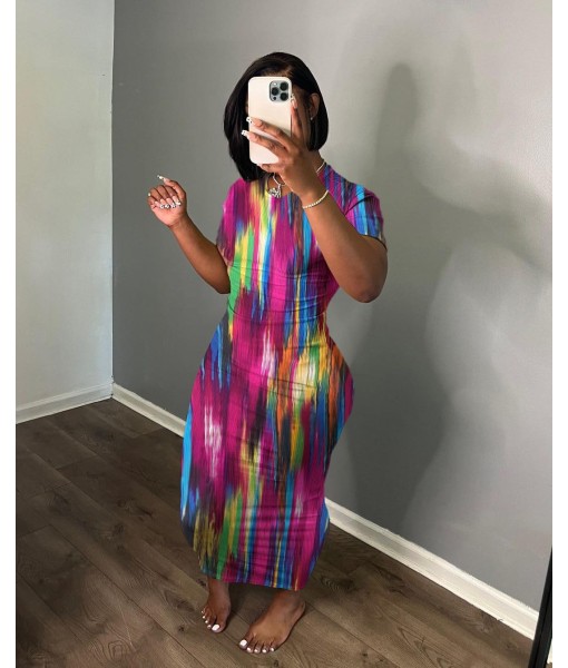 Women's Casual Short Sleeve Dress T Shirt Bodycon Dresses Ribbed V Neck Maxi Sundress Basic Party Club Dress with Pocket