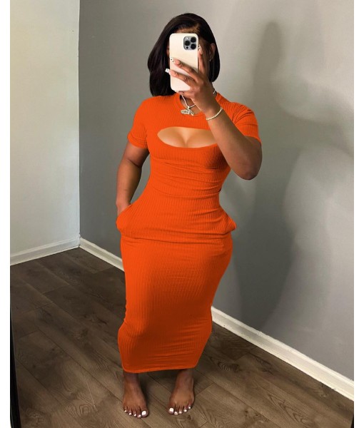 Women's Casual Short Sleeve Dress T Shirt Bodycon Dresses Ribbed V Neck Maxi Sundress Basic Party Club Dress with Pocket
