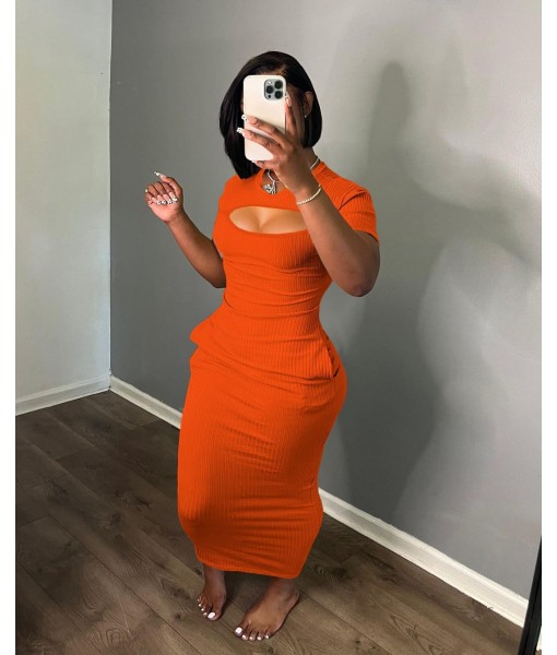 Women's Casual Short Sleeve Dress T Shirt Bodycon Dresses Ribbed V Neck Maxi Sundress Basic Party Club Dress with Pocket