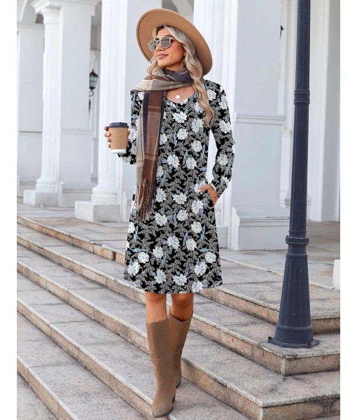 Zeagoo Fall Dresses for Women Long Sleeve Casual Pleated V Neck Dress 2025 A Line Tunic Dress
