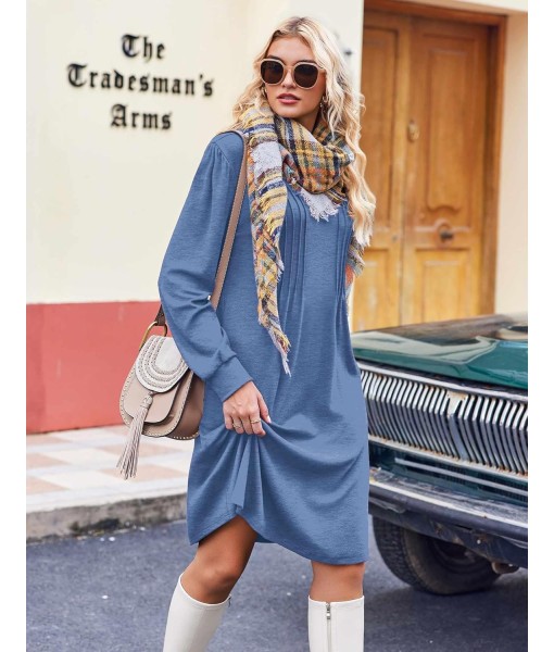 Zeagoo Fall Dresses for Women Long Sleeve Casual Pleated V Neck Dress 2025 A Line Tunic Dress