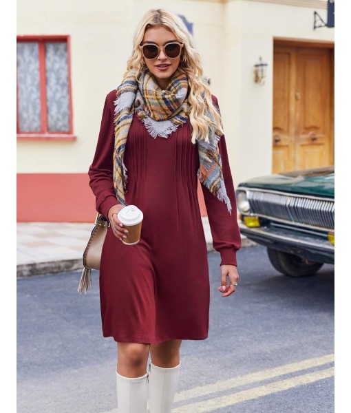 Zeagoo Fall Dresses for Women Long Sleeve Casual Pleated V Neck Dress 2025 A Line Tunic Dress