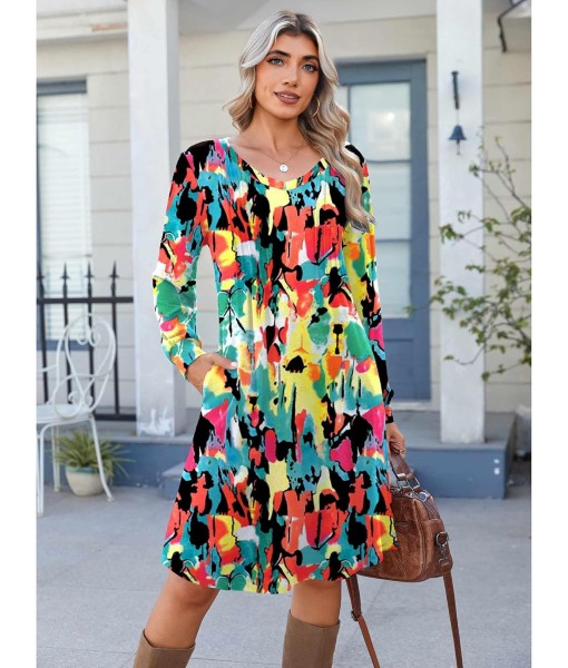 Zeagoo Fall Dresses for Women Long Sleeve Casual Pleated V Neck Dress 2025 A Line Tunic Dress