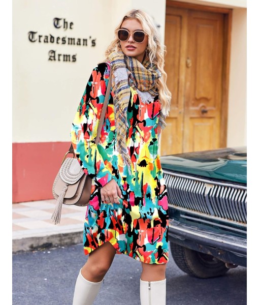 Zeagoo Fall Dresses for Women Long Sleeve Casual Pleated V Neck Dress 2025 A Line Tunic Dress