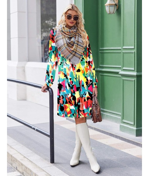 Zeagoo Fall Dresses for Women Long Sleeve Casual Pleated V Neck Dress 2025 A Line Tunic Dress