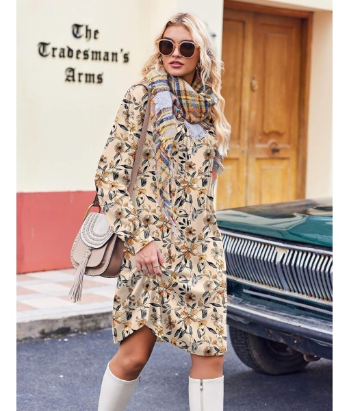 Zeagoo Fall Dresses for Women Long Sleeve Casual Pleated V Neck Dress 2025 A Line Tunic Dress