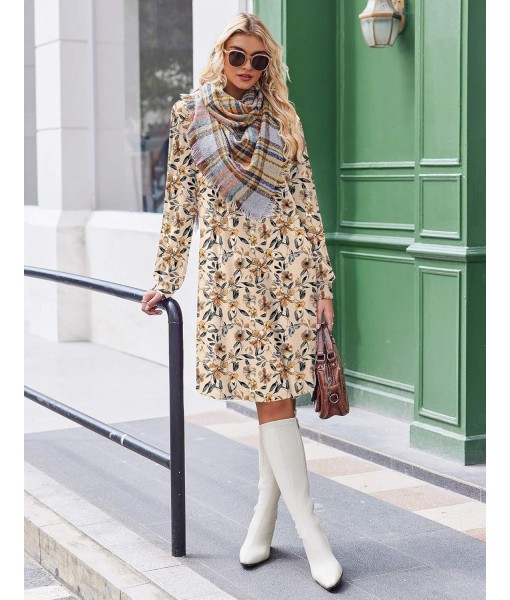 Zeagoo Fall Dresses for Women Long Sleeve Casual Pleated V Neck Dress 2025 A Line Tunic Dress