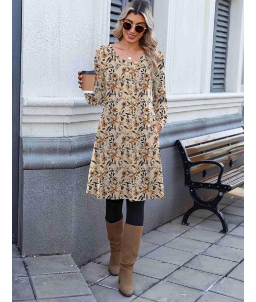 Zeagoo Fall Dresses for Women Long Sleeve Casual Pleated V Neck Dress 2025 A Line Tunic Dress