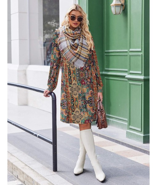 Zeagoo Fall Dresses for Women Long Sleeve Casual Pleated V Neck Dress 2025 A Line Tunic Dress