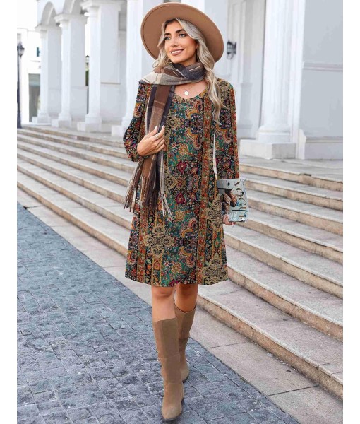 Zeagoo Fall Dresses for Women Long Sleeve Casual Pleated V Neck Dress 2025 A Line Tunic Dress