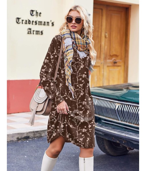 Zeagoo Fall Dresses for Women Long Sleeve Casual Pleated V Neck Dress 2025 A Line Tunic Dress