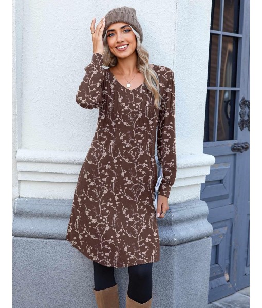 Zeagoo Fall Dresses for Women Long Sleeve Casual Pleated V Neck Dress 2025 A Line Tunic Dress