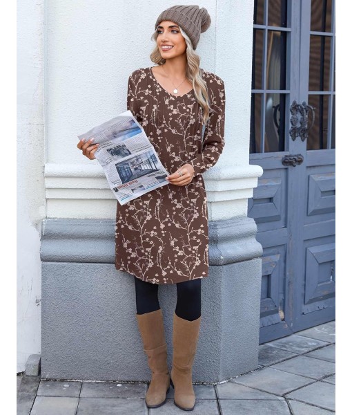 Zeagoo Fall Dresses for Women Long Sleeve Casual Pleated V Neck Dress 2025 A Line Tunic Dress