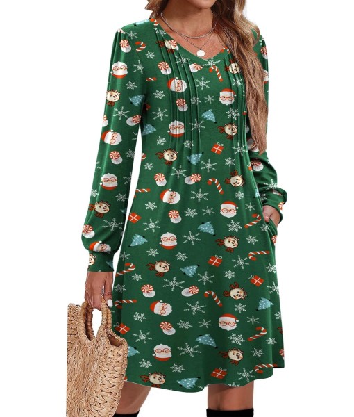 Zeagoo Fall Dresses for Women Long Sleeve Casual Pleated V Neck Dress 2025 A Line Tunic Dress
