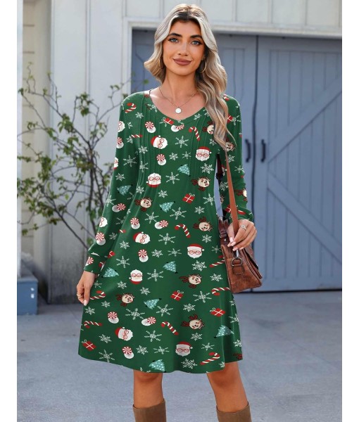 Zeagoo Fall Dresses for Women Long Sleeve Casual Pleated V Neck Dress 2025 A Line Tunic Dress