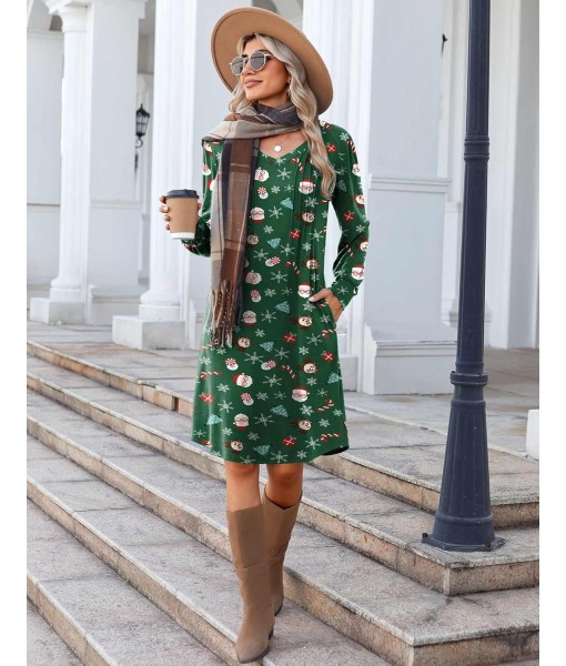 Zeagoo Fall Dresses for Women Long Sleeve Casual Pleated V Neck Dress 2025 A Line Tunic Dress