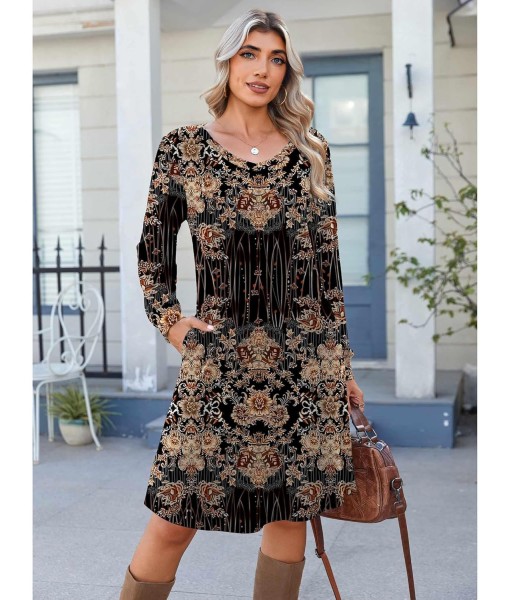 Zeagoo Fall Dresses for Women Long Sleeve Casual Pleated V Neck Dress 2025 A Line Tunic Dress