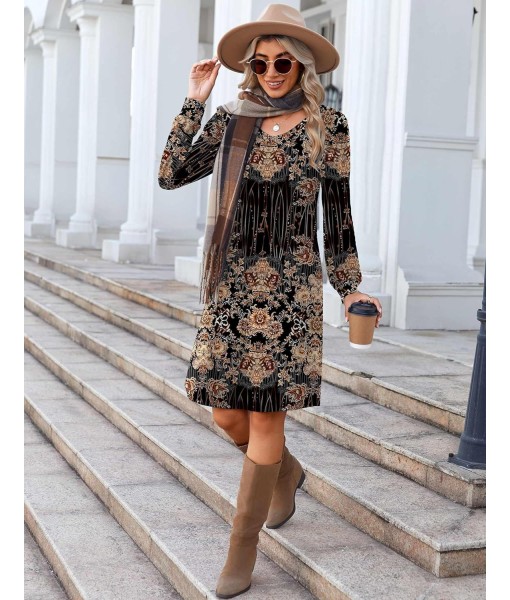 Zeagoo Fall Dresses for Women Long Sleeve Casual Pleated V Neck Dress 2025 A Line Tunic Dress