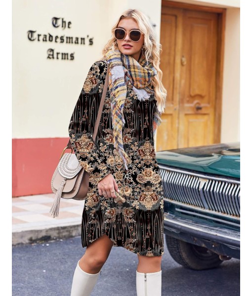 Zeagoo Fall Dresses for Women Long Sleeve Casual Pleated V Neck Dress 2025 A Line Tunic Dress
