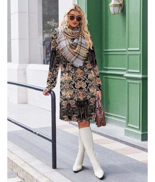 Zeagoo Fall Dresses for Women Long Sleeve Casual Pleated V Neck Dress 2025 A Line Tunic Dress