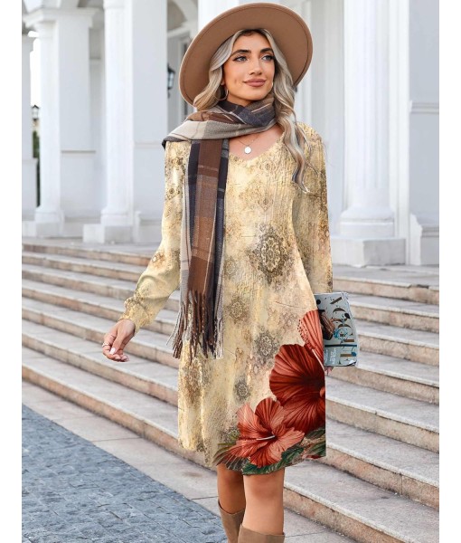 Zeagoo Fall Dresses for Women Long Sleeve Casual Pleated V Neck Dress 2025 A Line Tunic Dress