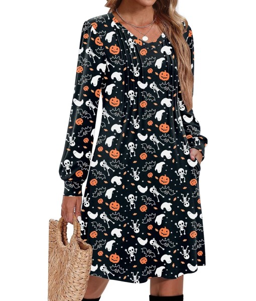 Zeagoo Fall Dresses for Women Long Sleeve Casual Pleated V Neck Dress 2025 A Line Tunic Dress