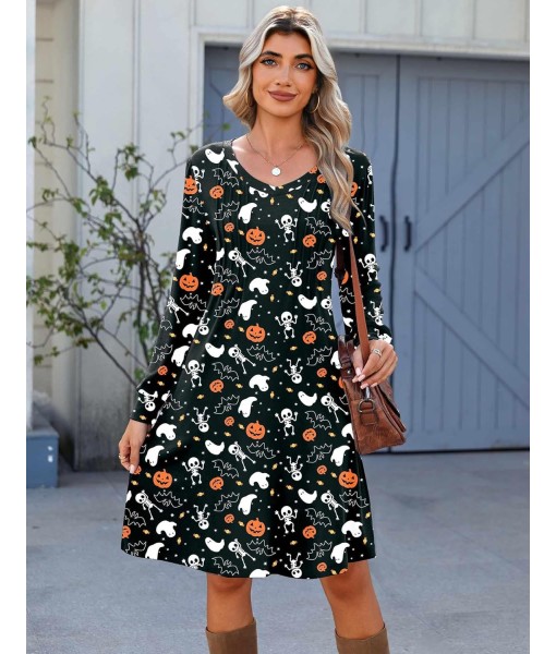 Zeagoo Fall Dresses for Women Long Sleeve Casual Pleated V Neck Dress 2025 A Line Tunic Dress