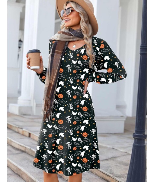 Zeagoo Fall Dresses for Women Long Sleeve Casual Pleated V Neck Dress 2025 A Line Tunic Dress